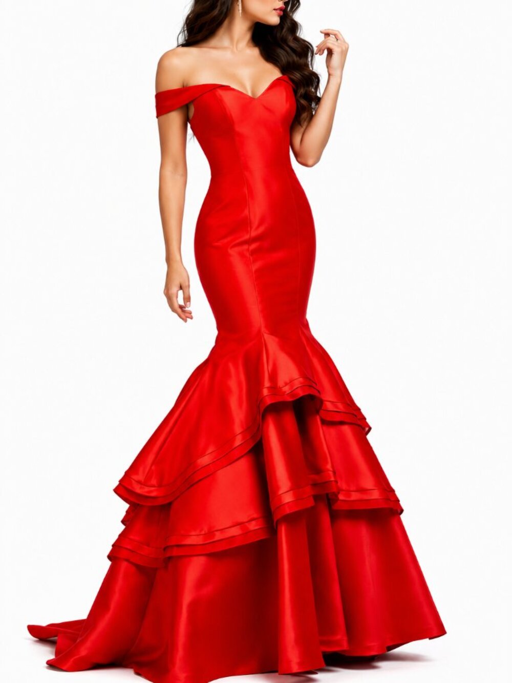 NWT Jovani Red Mikado Mermaid Off-the-shoulder Evening Gown, size 6